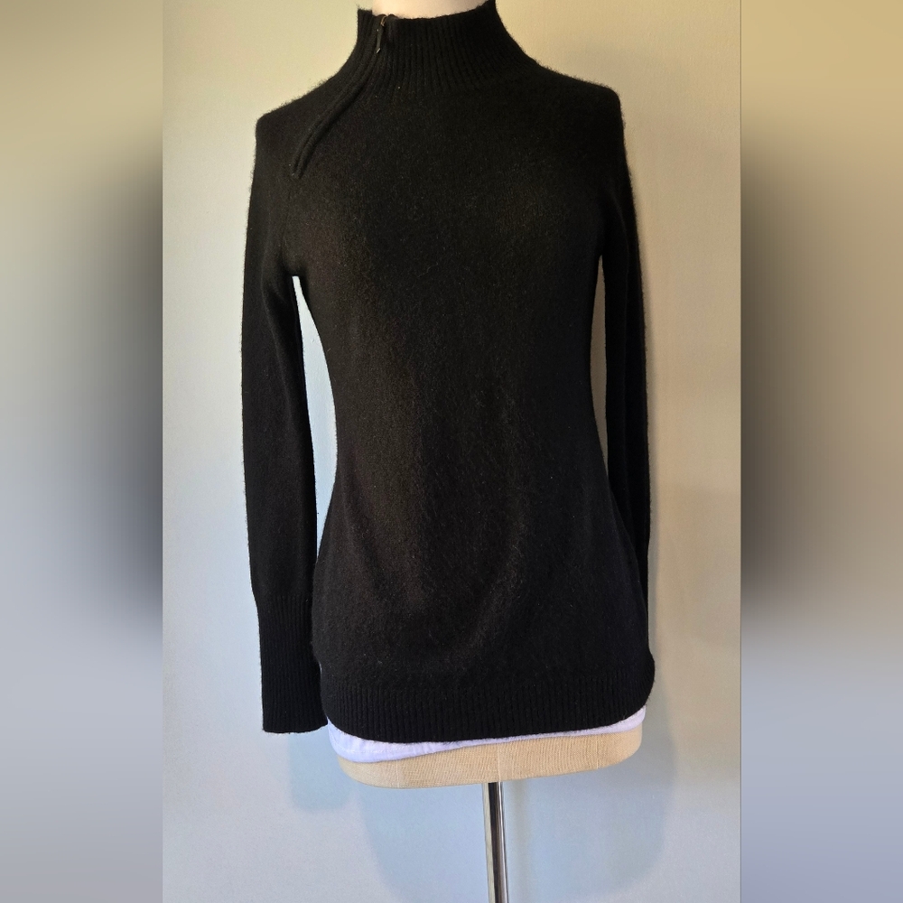 Renvy 100% Casmere Mock Neck Zip Black Sweater Xs